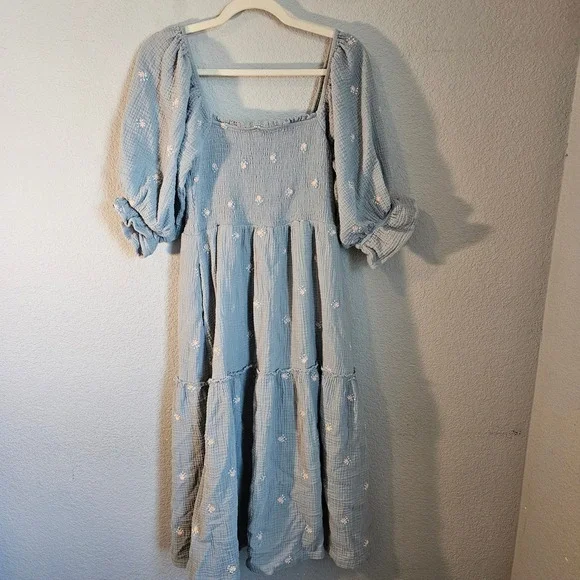 Listicle womens med blue pink florets cottagecore midi dress 100% cotton lined - Picture 7 of 7